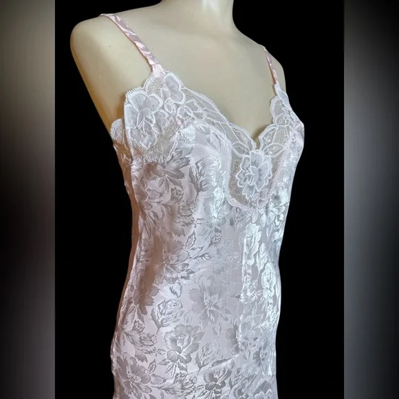 Vintage 1980s 1990s Maryann’s Boutique Pink Satin Lace High Low Chemise Babydoll - Picture 2 of 5